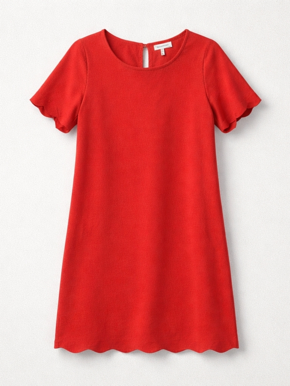Monteau Bright Red Dress with Scalloped Trim